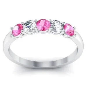 0.50cttw Shared Prong Pink Sapphire and Diamond Five Stone Ring