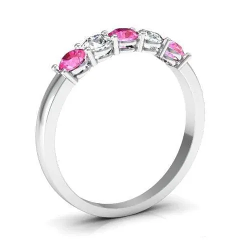 0.50cttw Shared Prong Pink Sapphire and Diamond Five Stone Ring