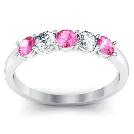 0.50cttw Shared Prong Pink Sapphire and Diamond Five Stone Ring