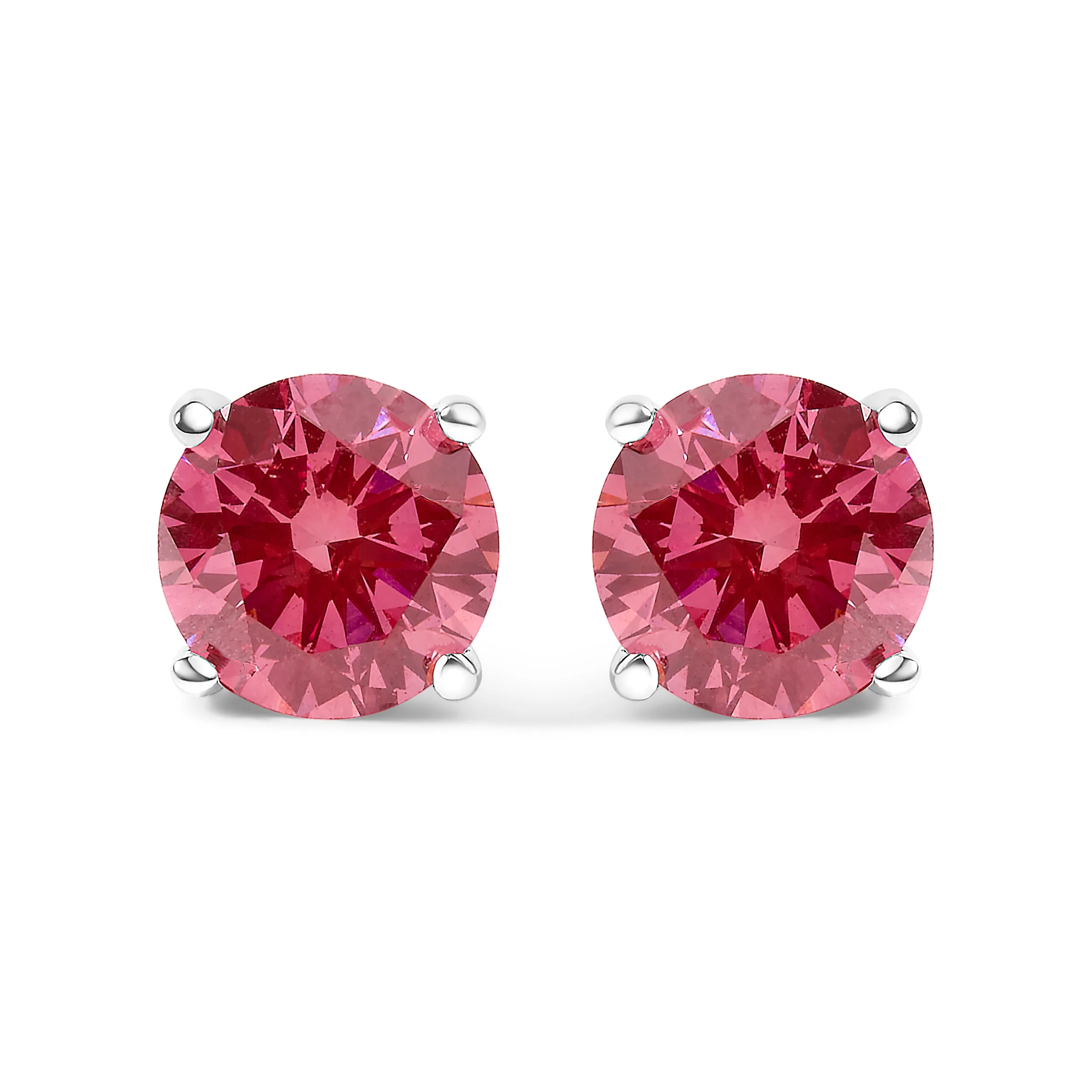 10K White Gold 1.0 Cttw Lab Created Round Brilliant Cut Pink Diamond Classic 4-Prong Solitaire Stud Earrings