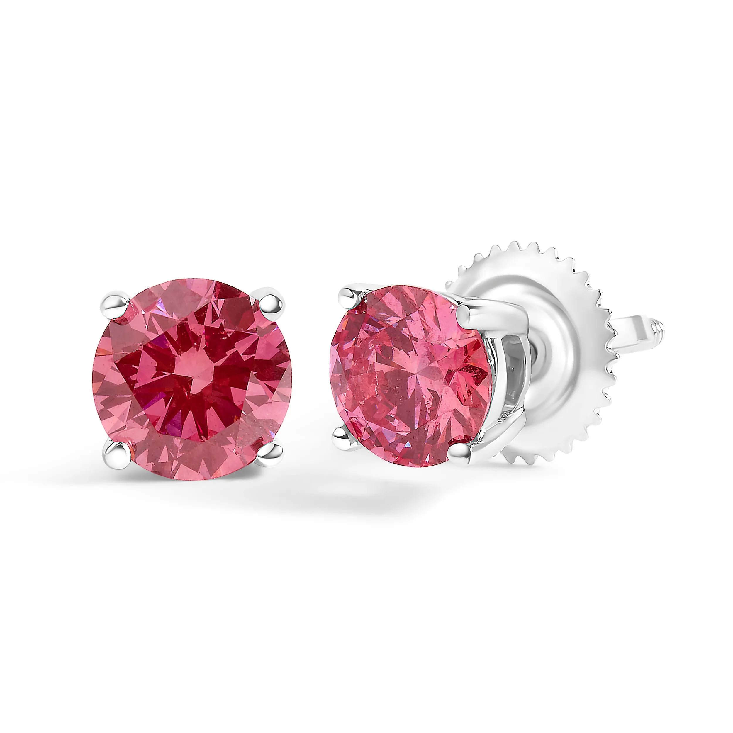 10K White Gold 1.0 Cttw Lab Created Round Brilliant Cut Pink Diamond Classic 4-Prong Solitaire Stud Earrings