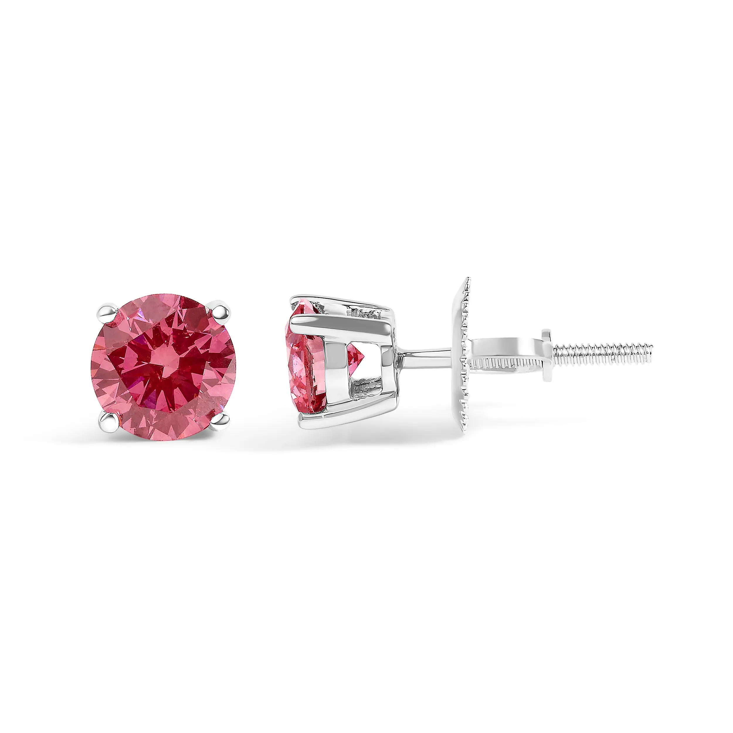 10K White Gold 1.0 Cttw Lab Created Round Brilliant Cut Pink Diamond Classic 4-Prong Solitaire Stud Earrings