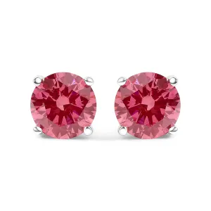 10K White Gold 1.0 Cttw Lab Created Round Brilliant Cut Pink Diamond Classic 4-Prong Solitaire Stud Earrings