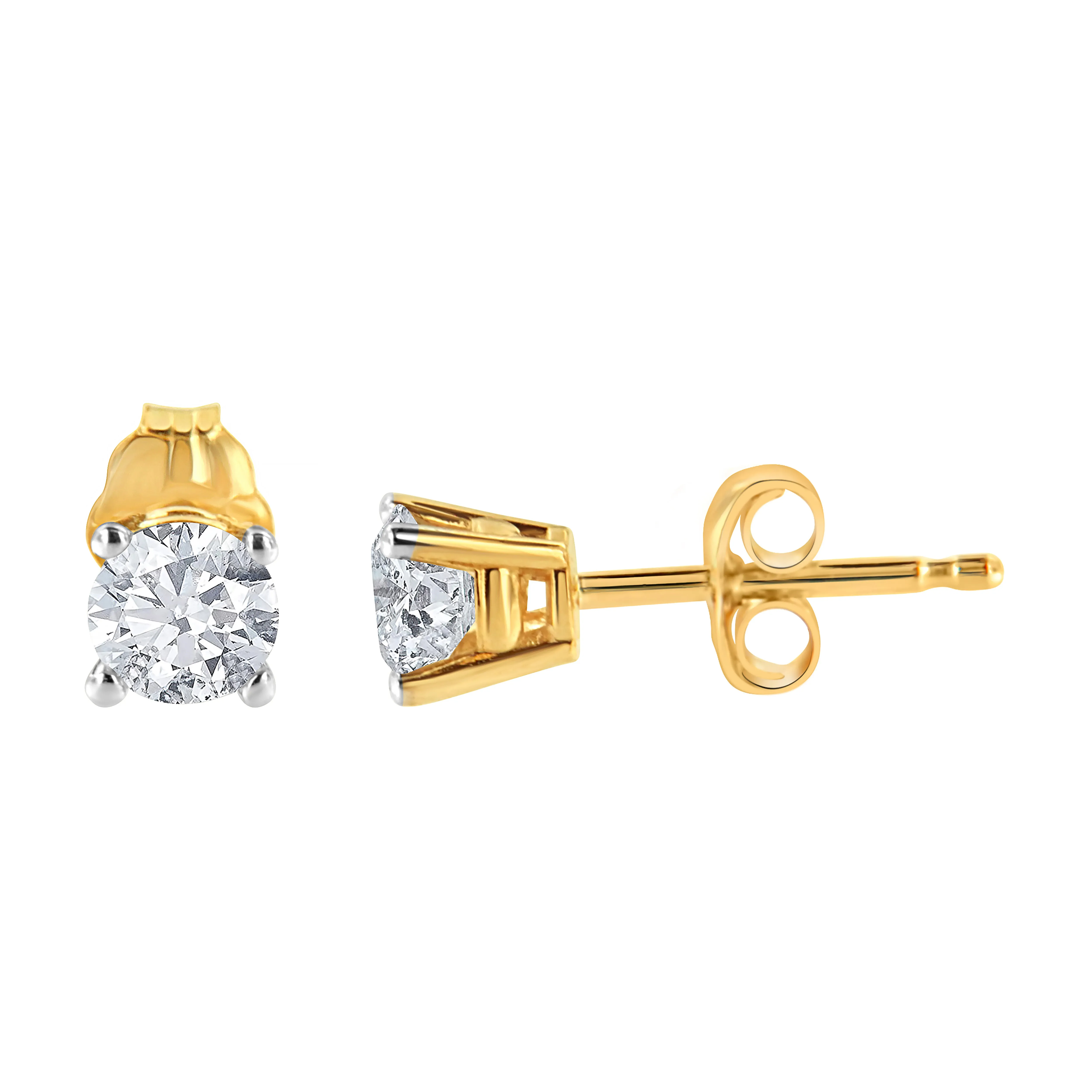 10K Yellow Gold 3/8 Cttw Round Brilliant-Cut Near Colorless Diamond Classic 4-Prong Stud Earrings