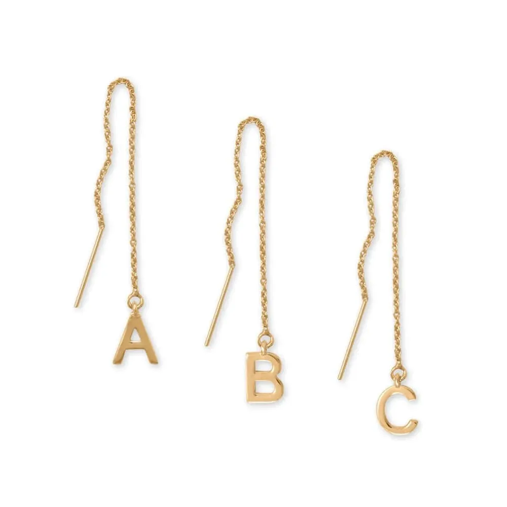 14 Karat Gold Plated 'A-Z Initial Threader Earrings