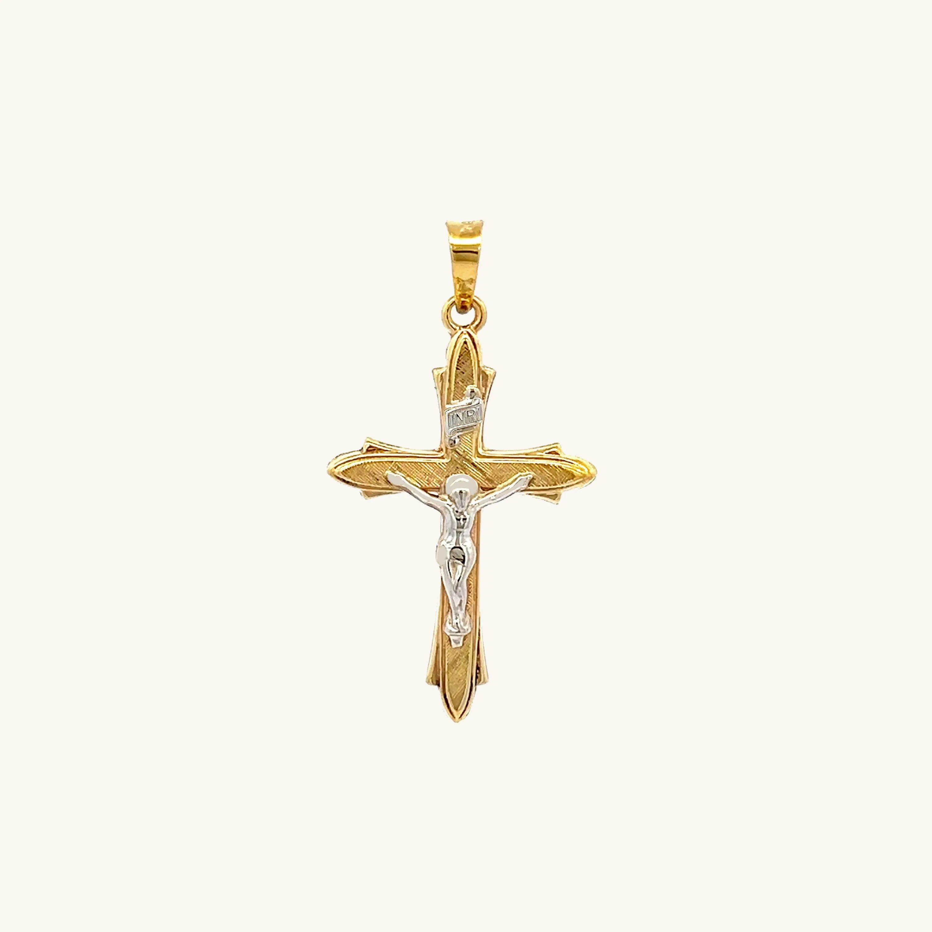 14K GOLD TEXTURED INRI CRUCIFIX PENDANT