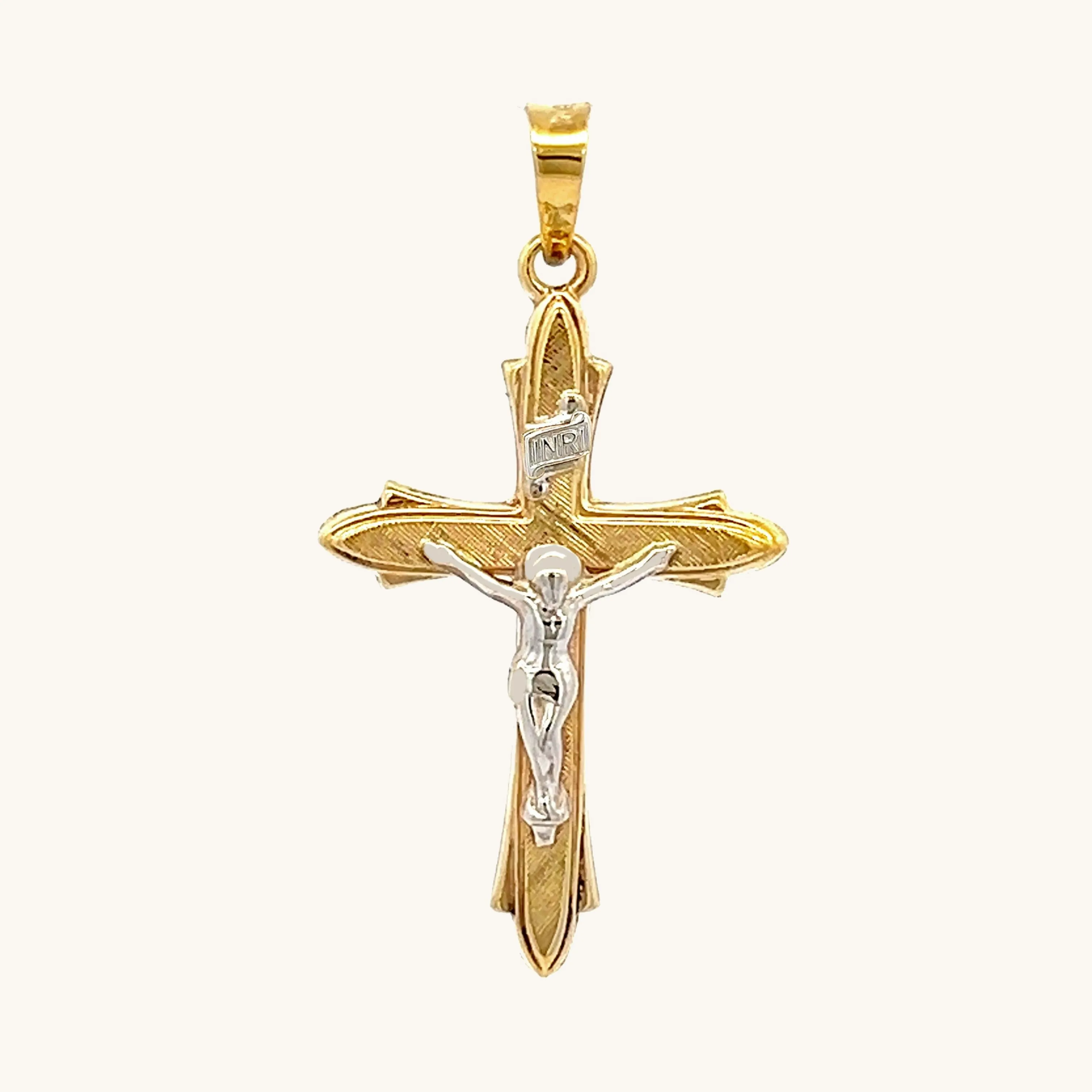 14K GOLD TEXTURED INRI CRUCIFIX PENDANT