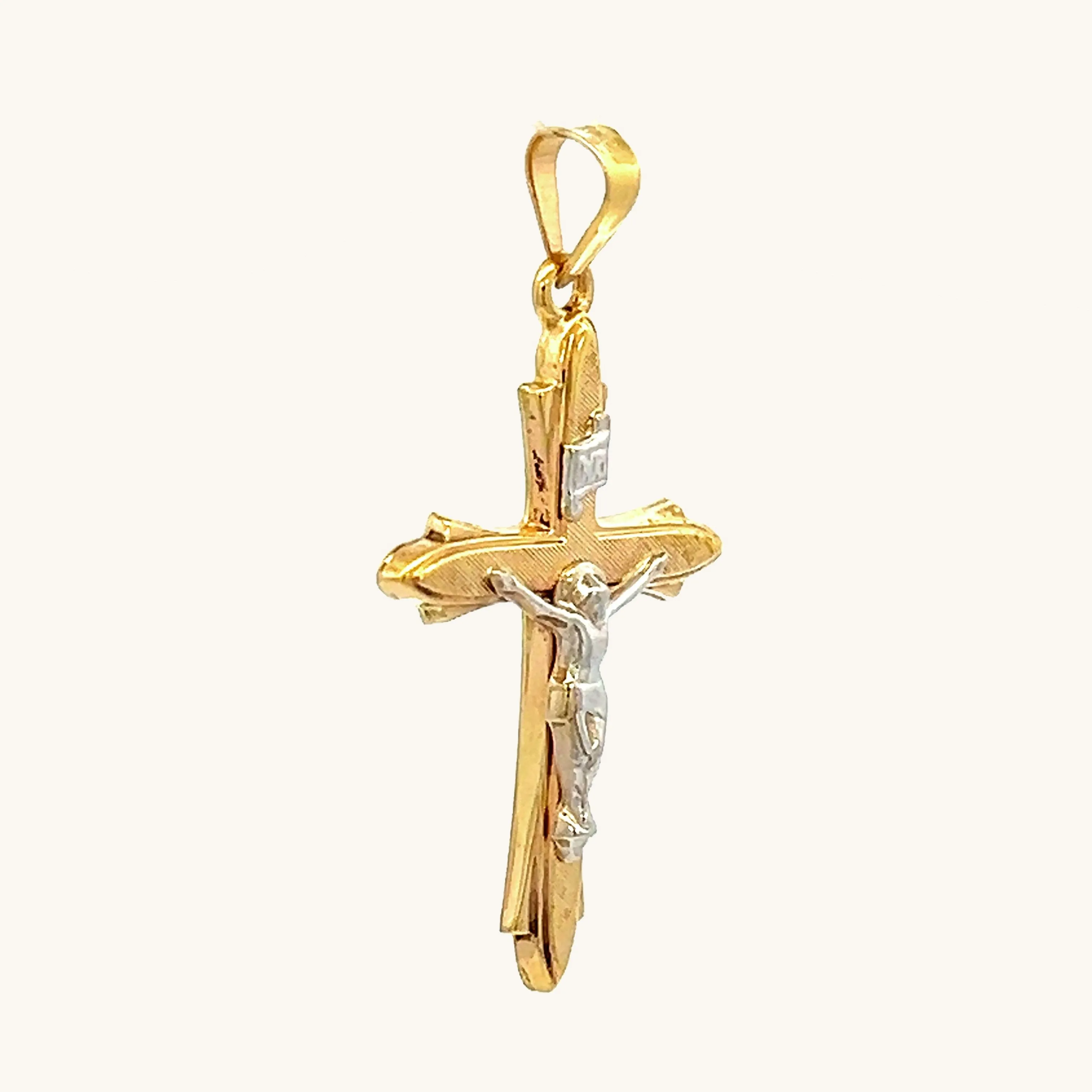 14K GOLD TEXTURED INRI CRUCIFIX PENDANT