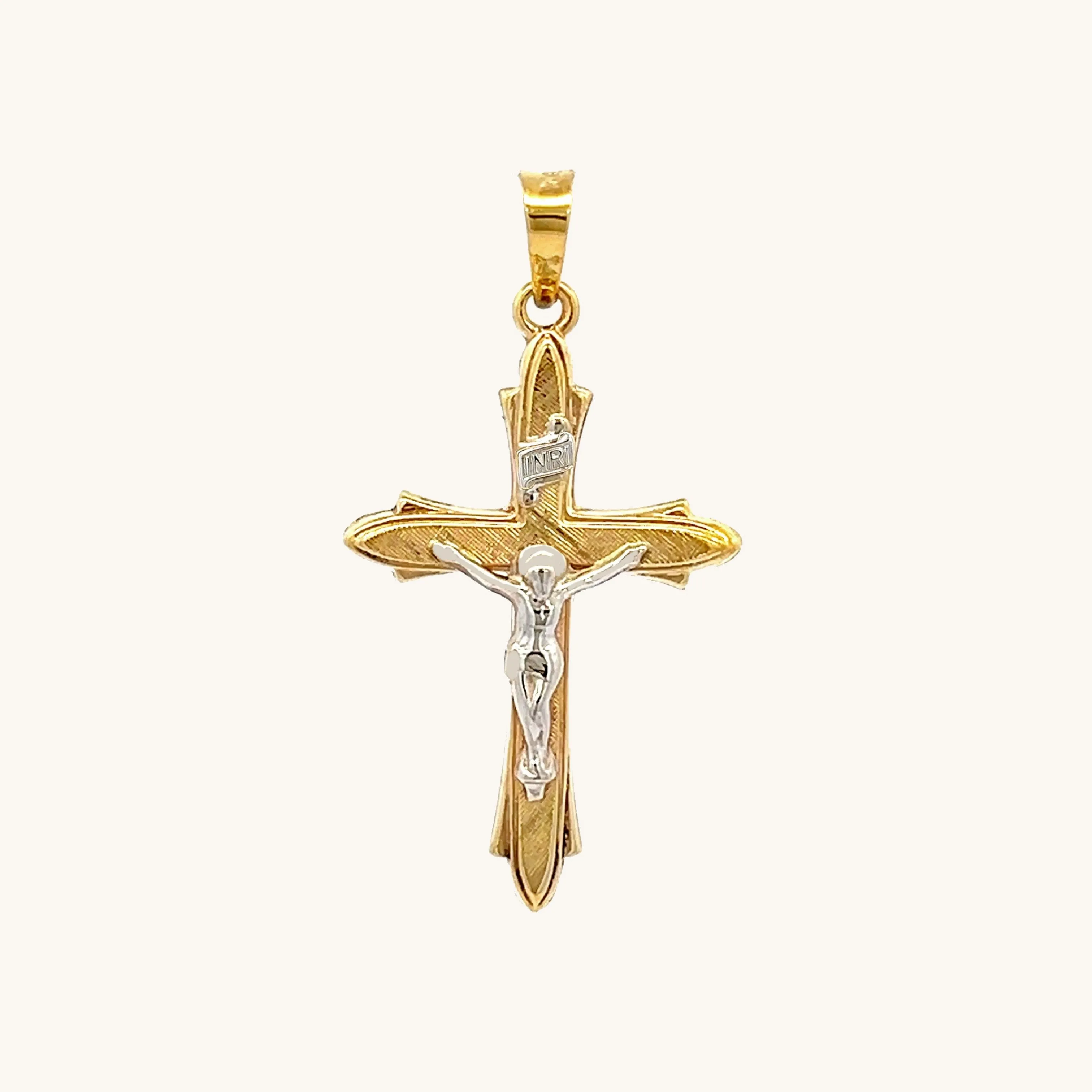 14K GOLD TEXTURED INRI CRUCIFIX PENDANT