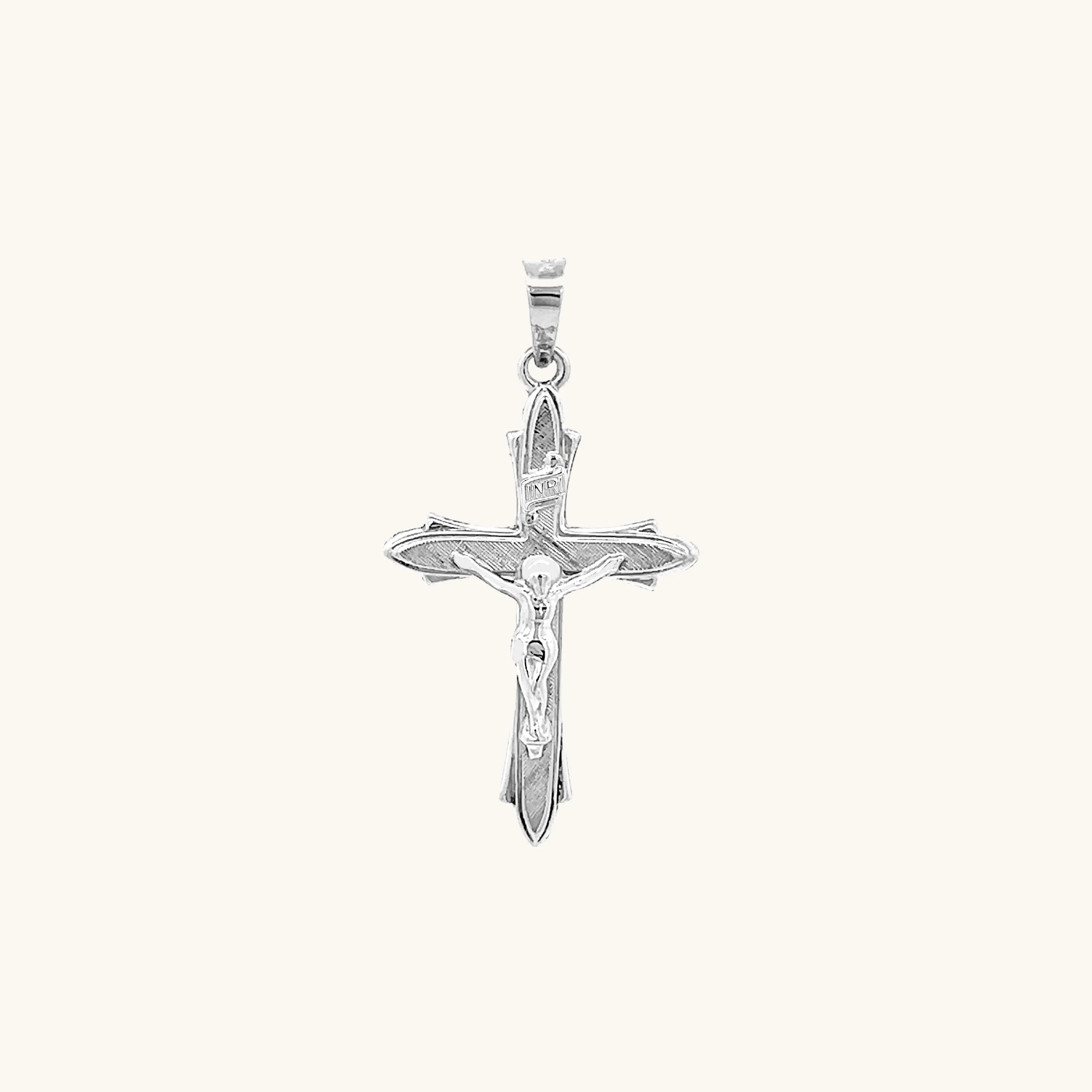 14K GOLD TEXTURED INRI CRUCIFIX PENDANT