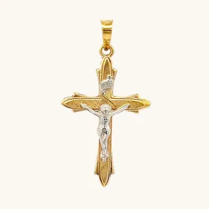 14K GOLD TEXTURED INRI CRUCIFIX PENDANT