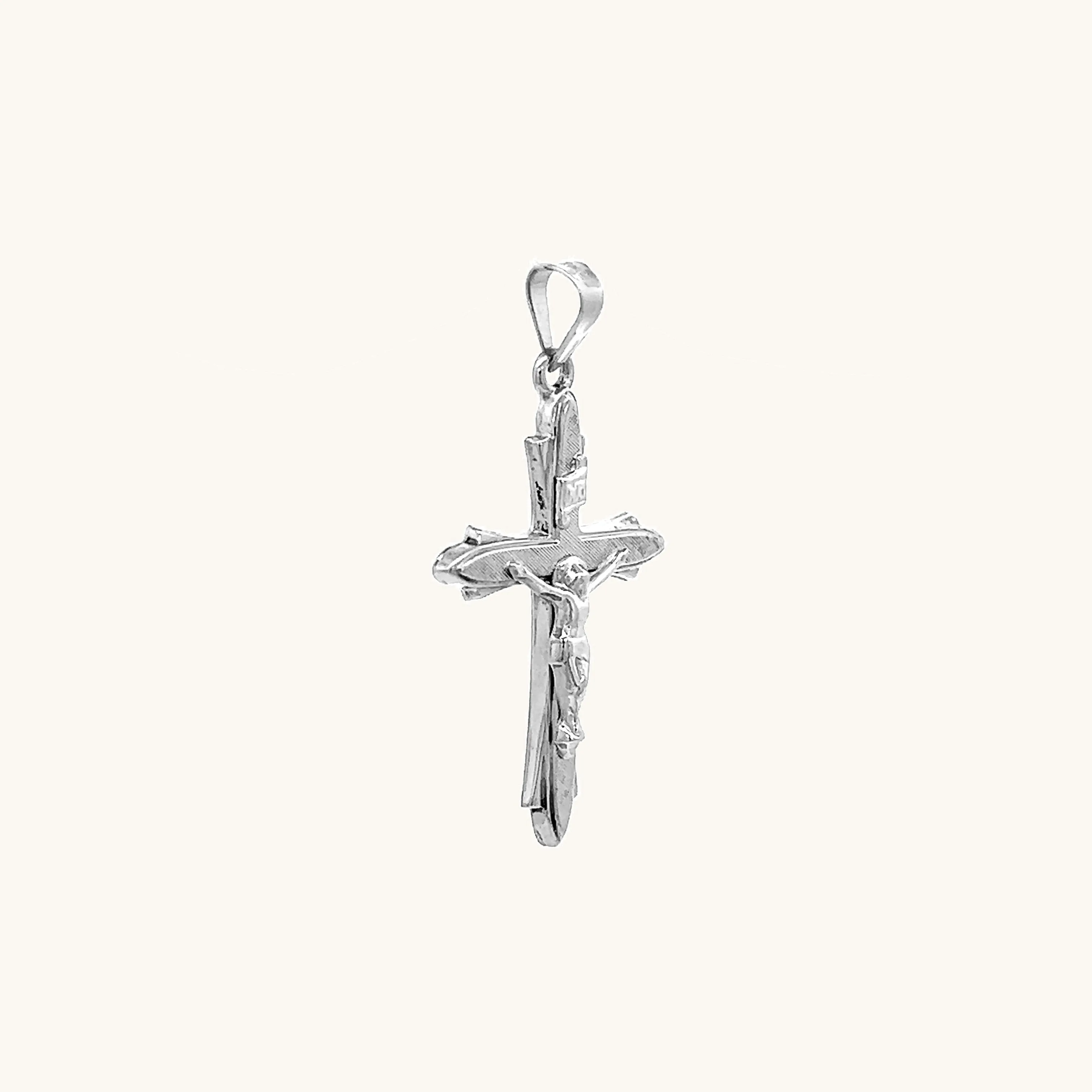 14K GOLD TEXTURED INRI CRUCIFIX PENDANT