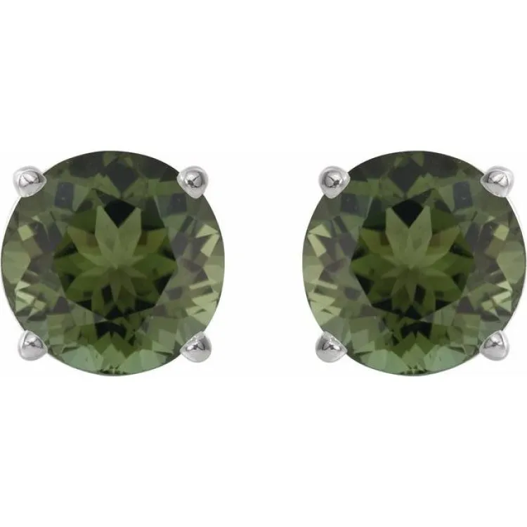 14K White 6 mm Natural Green Tourmaline Stud Earrings
