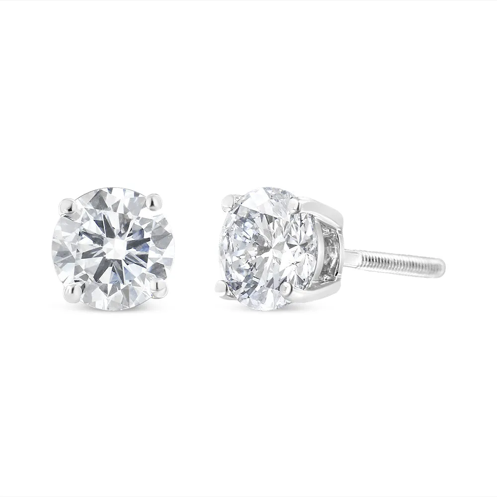 14K White Gold 3.0 Cttw 4-Prong Set Brilliant Round-Cut Solitaire Lab Grown Diamond Screwback Stud Earrings