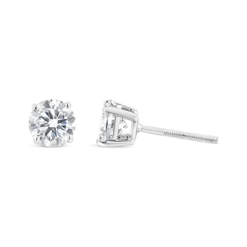 14K White Gold 3.0 Cttw 4-Prong Set Brilliant Round-Cut Solitaire Lab Grown Diamond Screwback Stud Earrings
