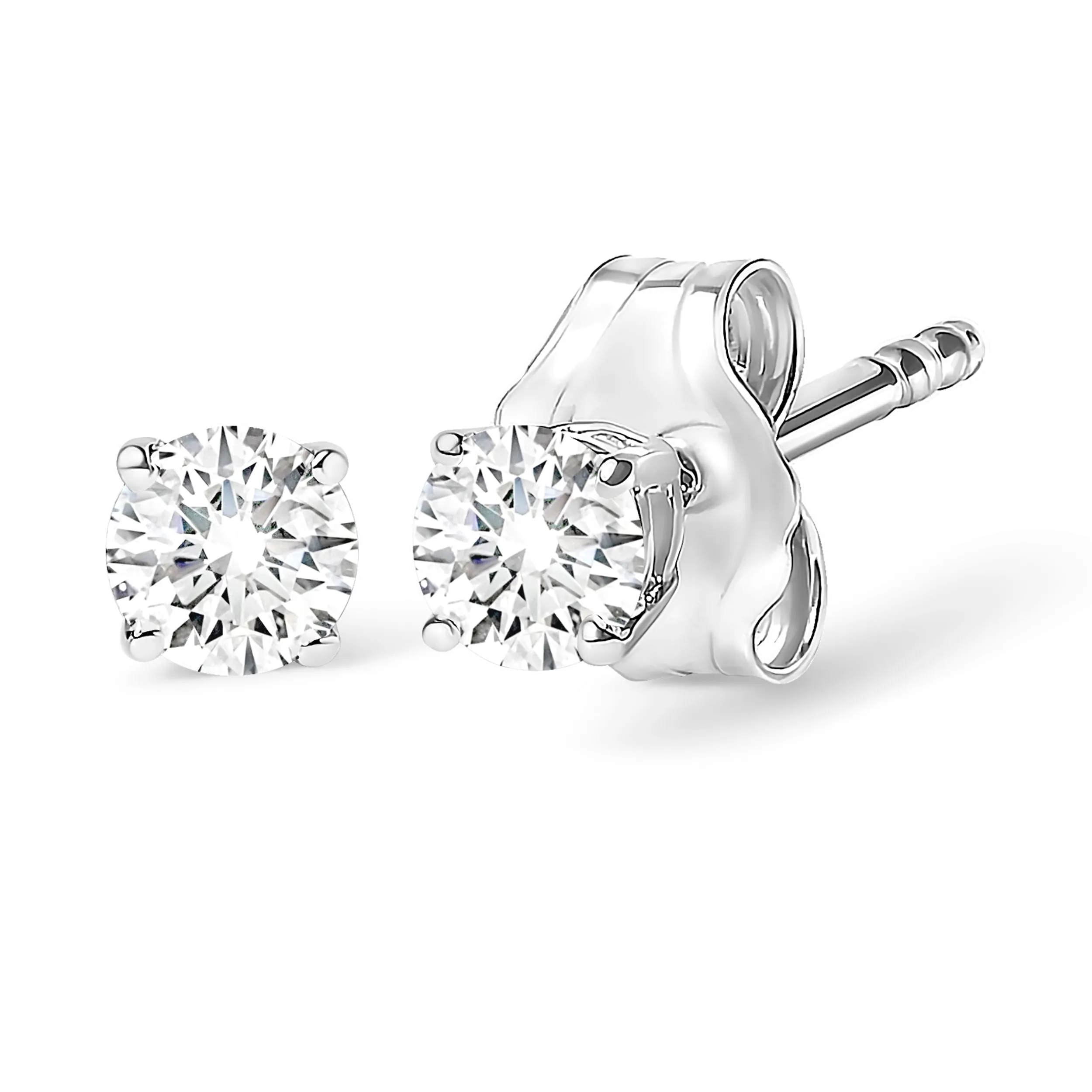 14K White Gold 3/4 Cttw Round Brilliant-Cut Near Colorless Near Colorless Diamond Classic 4-Prong Stud Earrings