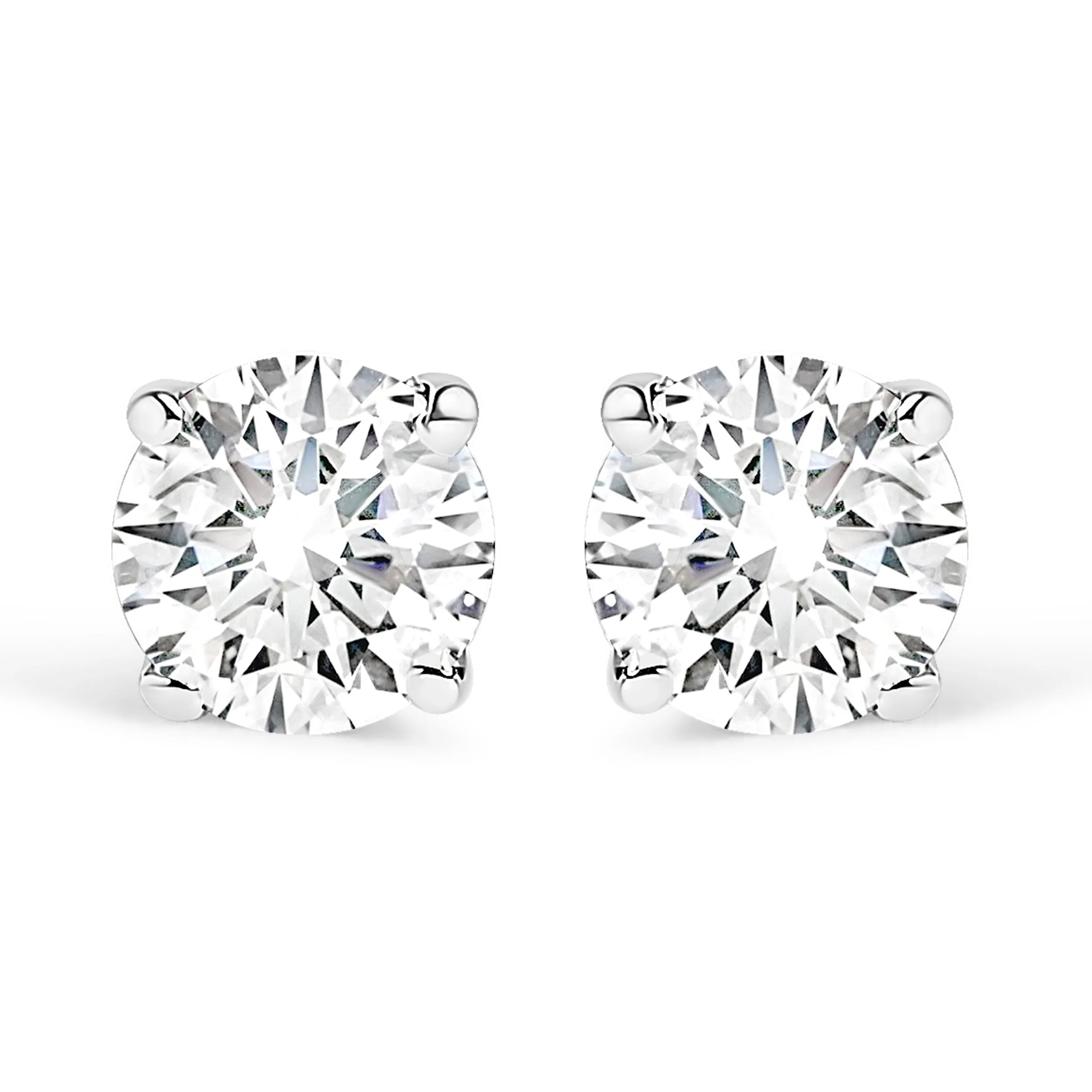 14K White Gold 3/4 Cttw Round Brilliant-Cut Near Colorless Near Colorless Diamond Classic 4-Prong Stud Earrings