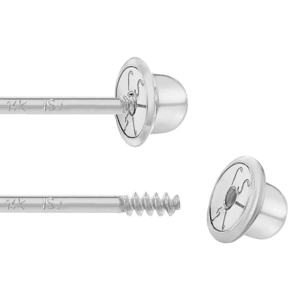 14k White Gold Genuine Diamond Star Baby / Toddler / Kids Earrings Safety Screw Back