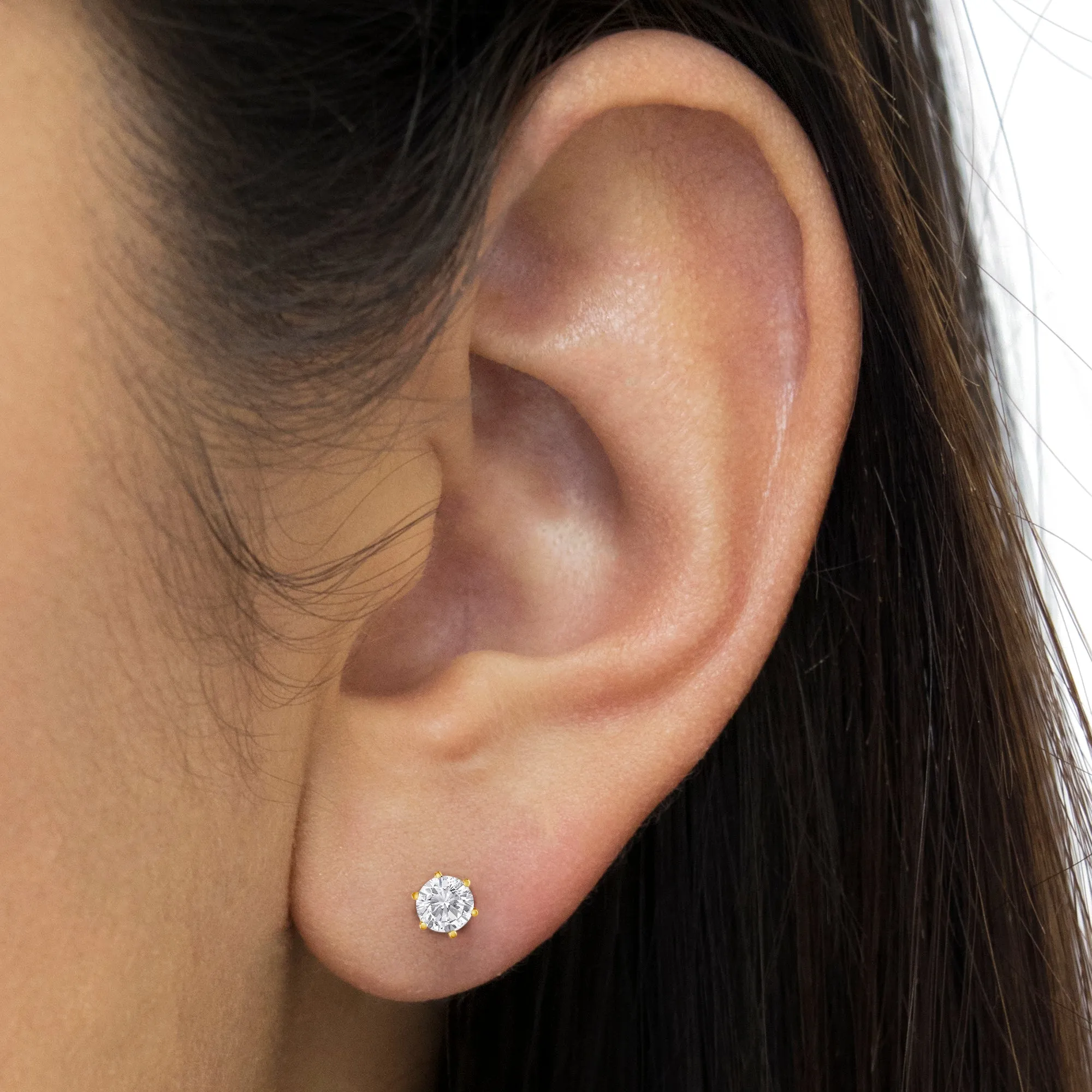 14K Yellow Gold 1/5 Cttw Round Brilliant-Cut Near Colorless Diamond Classic 6-Prong Stud Earrings