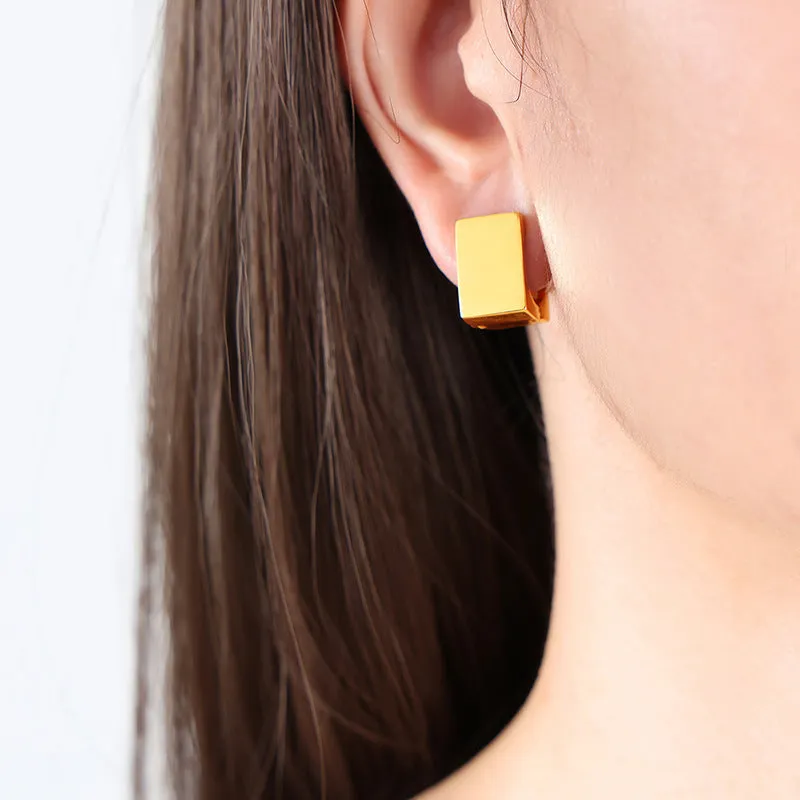 18K Gold Plated Geometric Earrings with European Charm