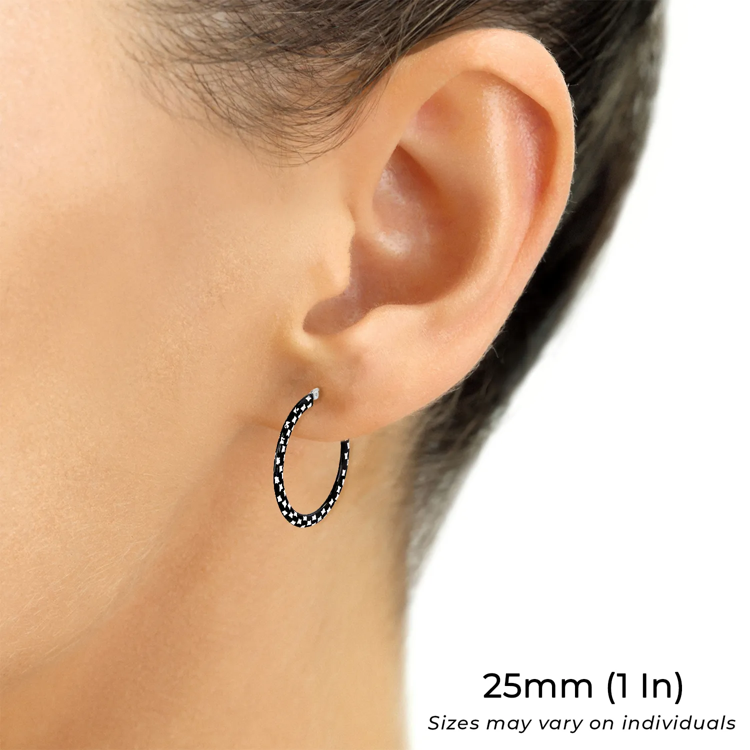 925 Sterling Silver Diamond-Cut Black Hoop Earrings