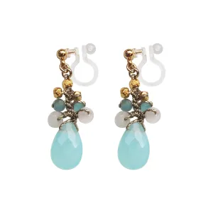 Aqua Blue Chalcedony Invisible Clip On Earrings