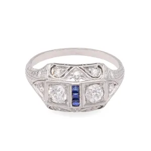 Art Deco Diamond Sapphire Platinum Ring
