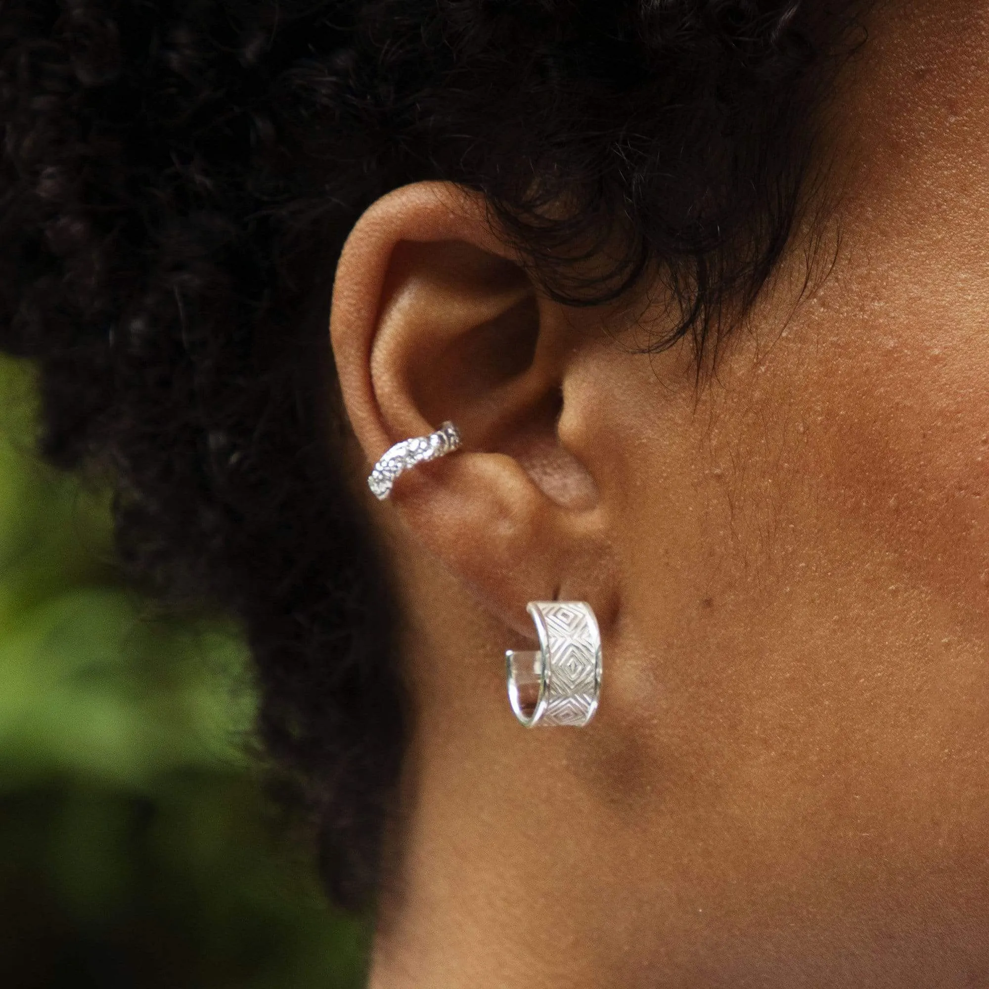 Artisan Chunky Hoop Earrings Sterling Silver