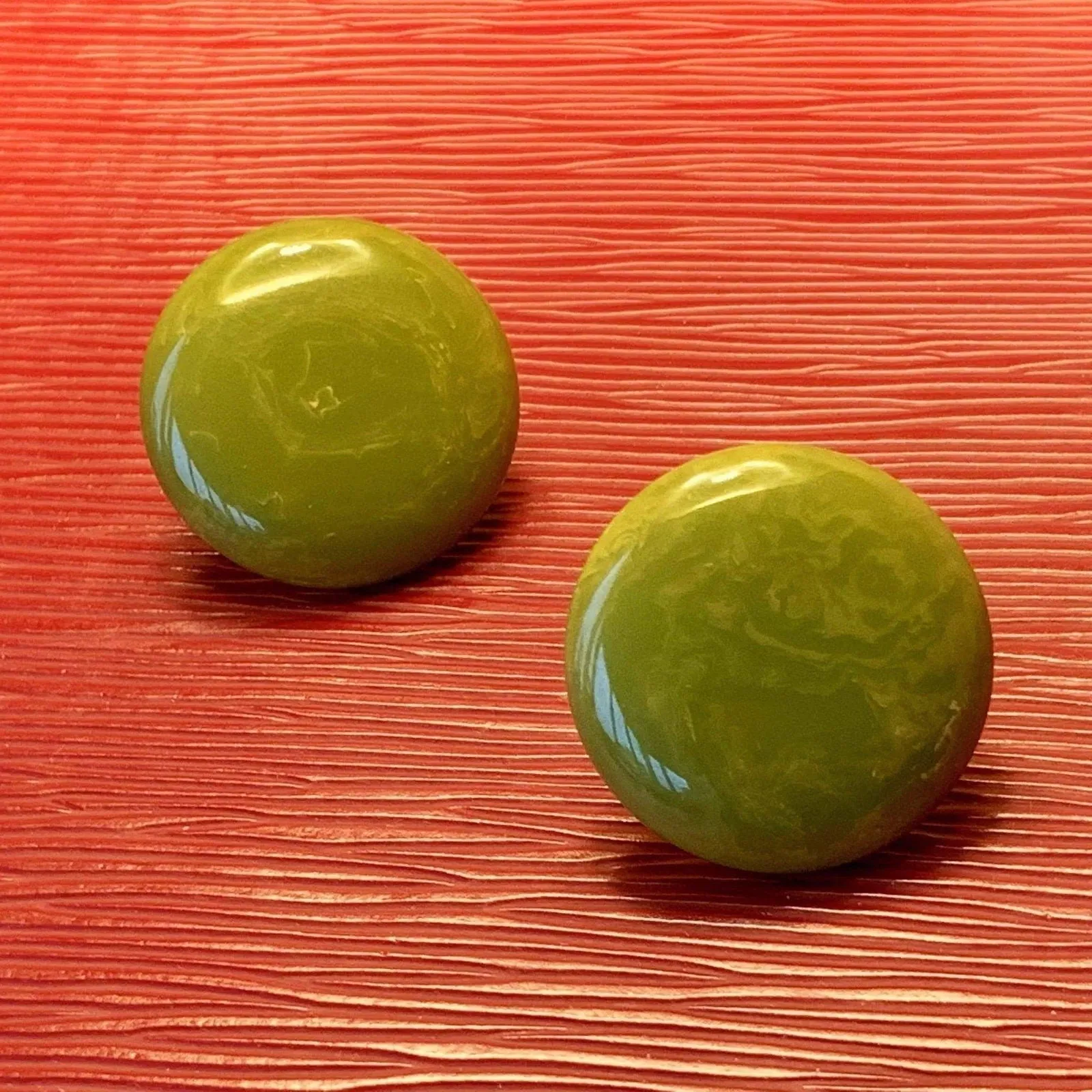 Bakelite Earrings, Vintage Round and Quite Large Green with Swirls