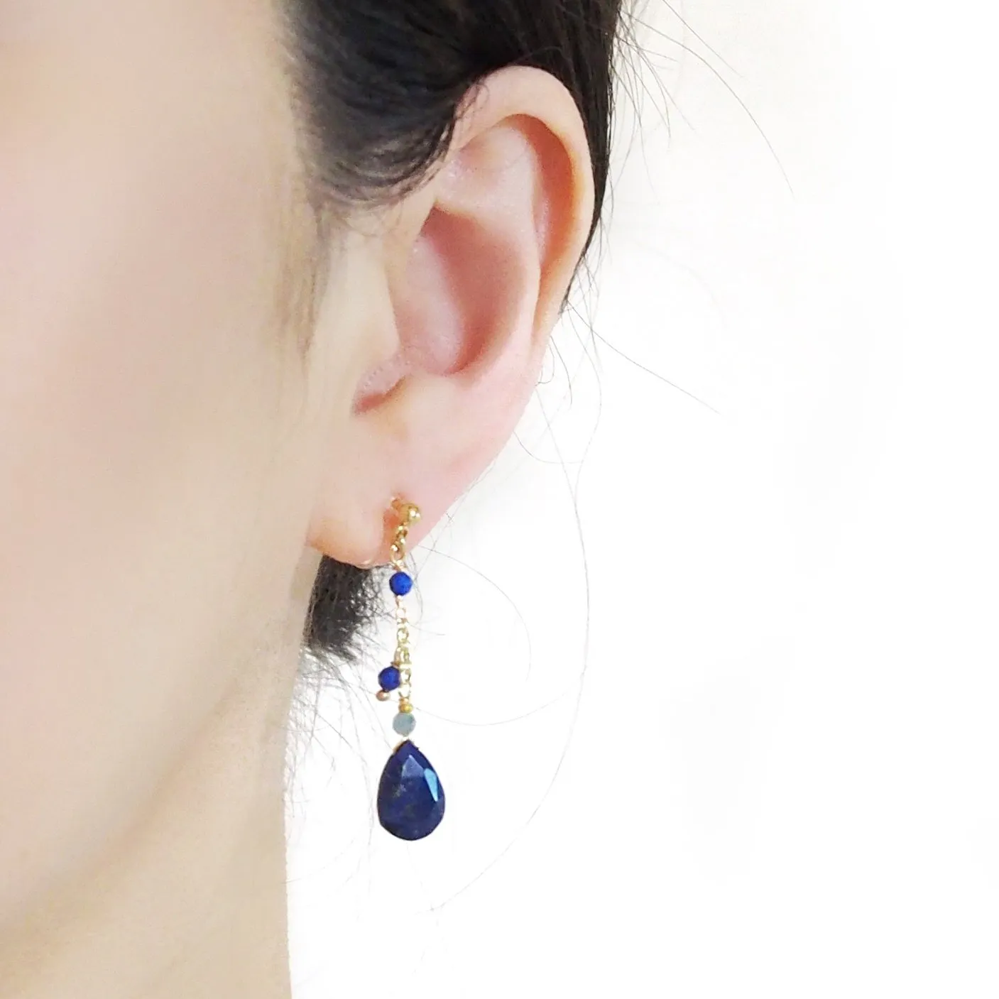 Blue Lapis Lazuli Invisible Clip On Earrings