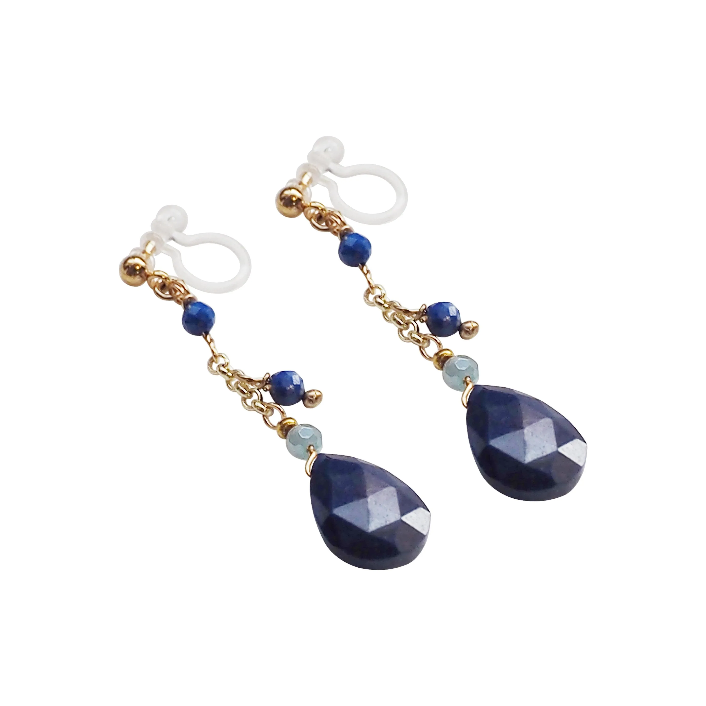 Blue Lapis Lazuli Invisible Clip On Earrings