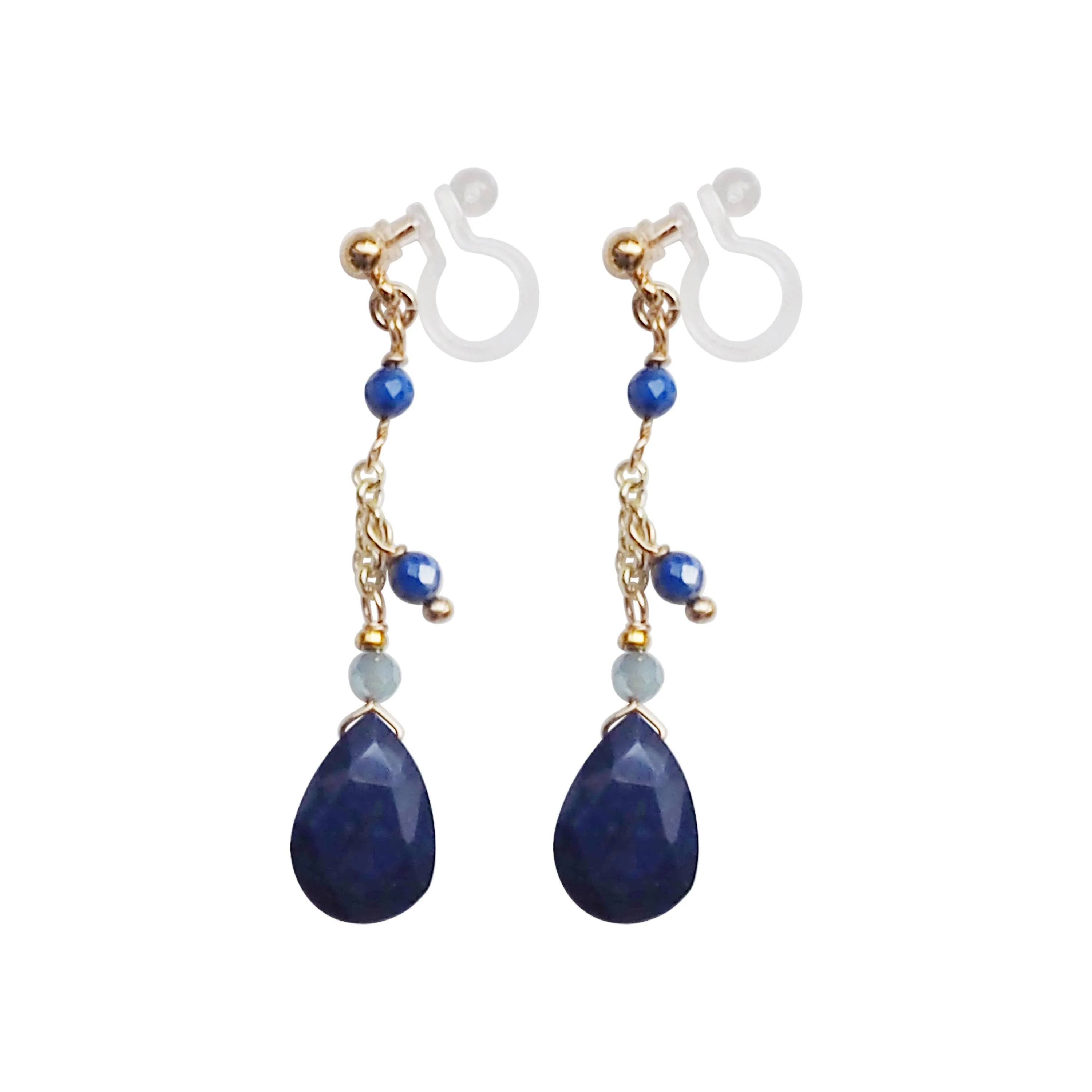 Blue Lapis Lazuli Invisible Clip On Earrings