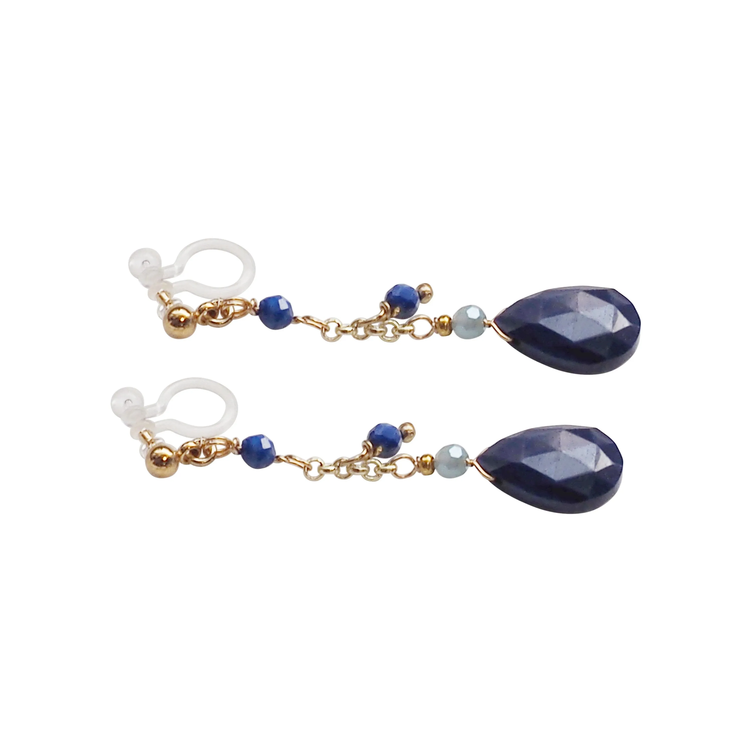 Blue Lapis Lazuli Invisible Clip On Earrings