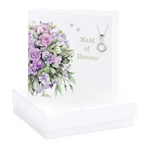 Boxed Floral Maid of Honour Necklace & Earring Card