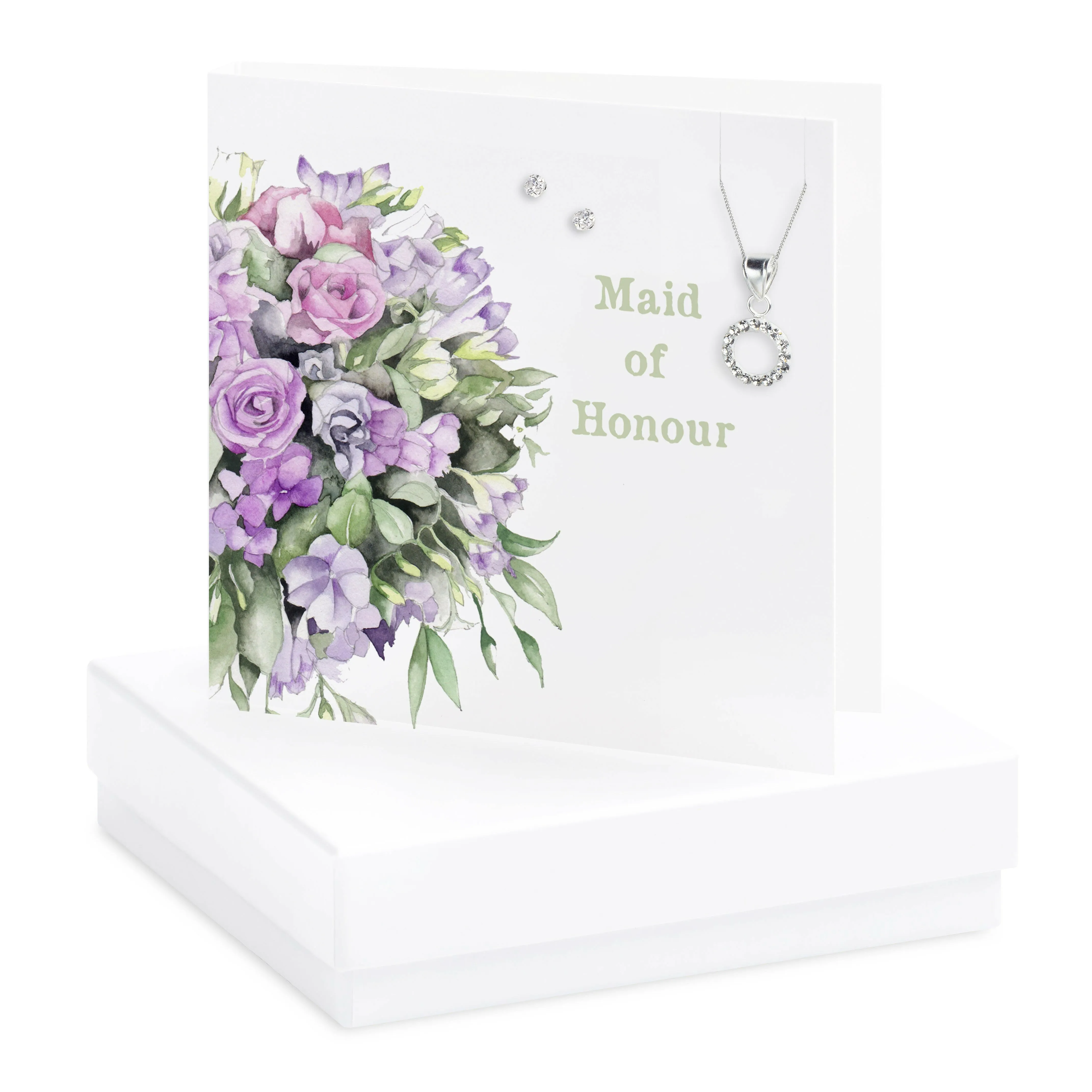 Boxed Floral Maid of Honour Necklace & Earring Card