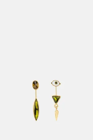 Detachable Victorian Drop Green Eye Earrings