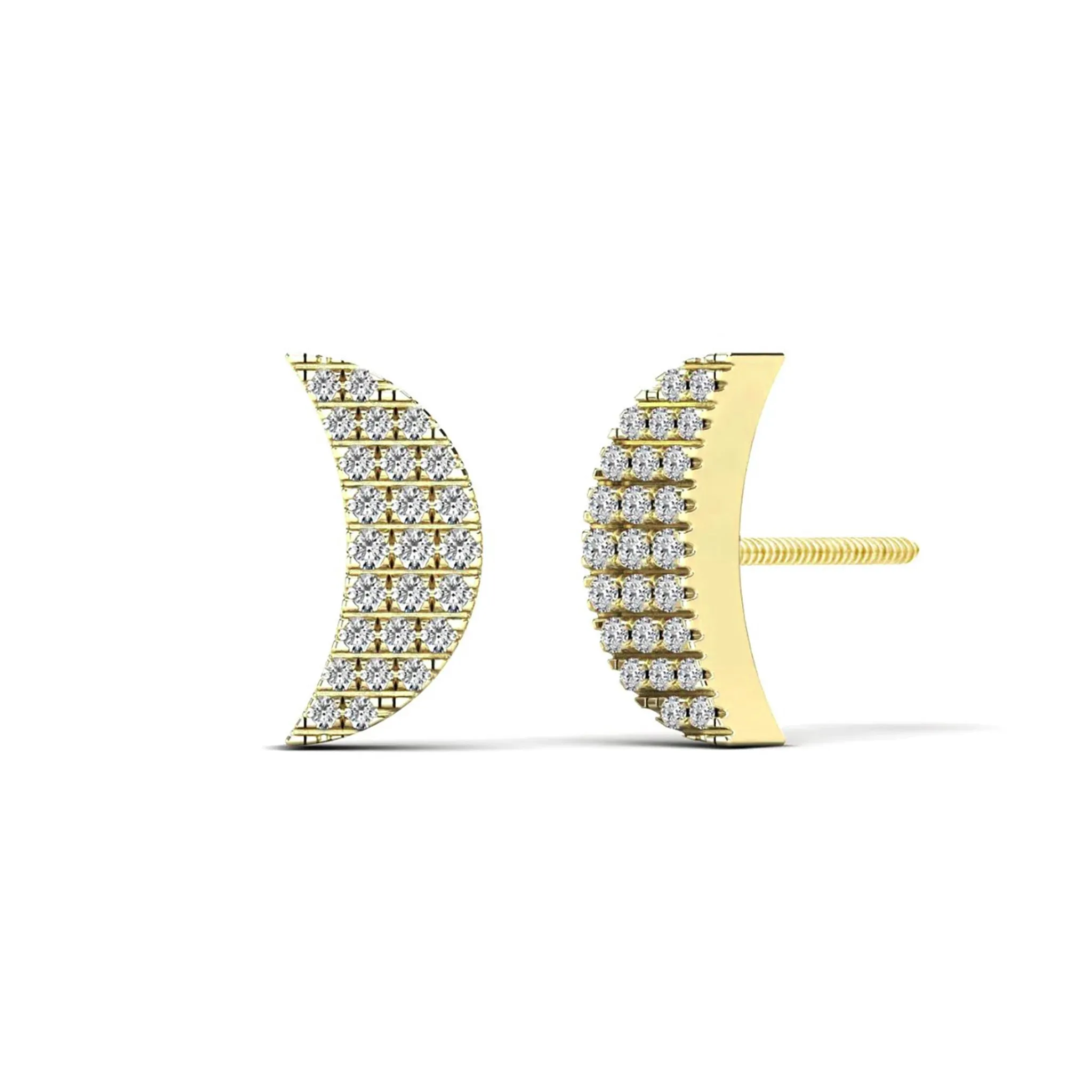 Diamond Crescent Moon Stud Earrings (14K)