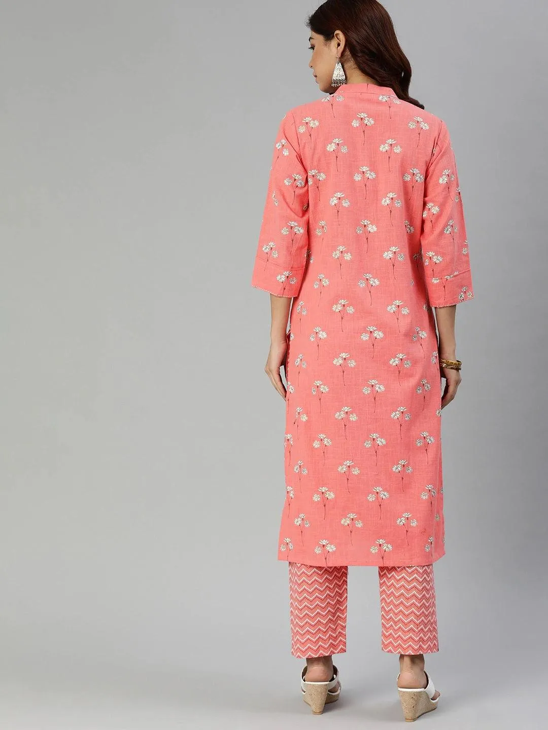 Divena Pink Flower Print Cotton Kurta Set