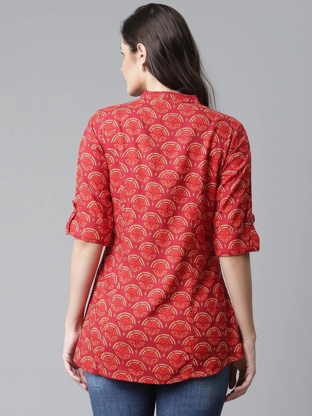 Divena Rayon Maroon Printed Shirt style A-line Top