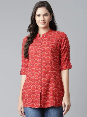 Divena Rayon Maroon Printed Shirt style A-line Top