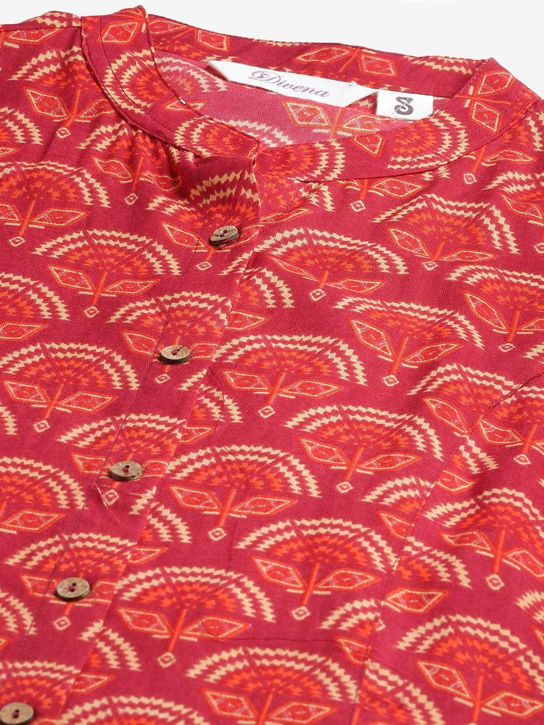 Divena Rayon Maroon Printed Shirt style A-line Top