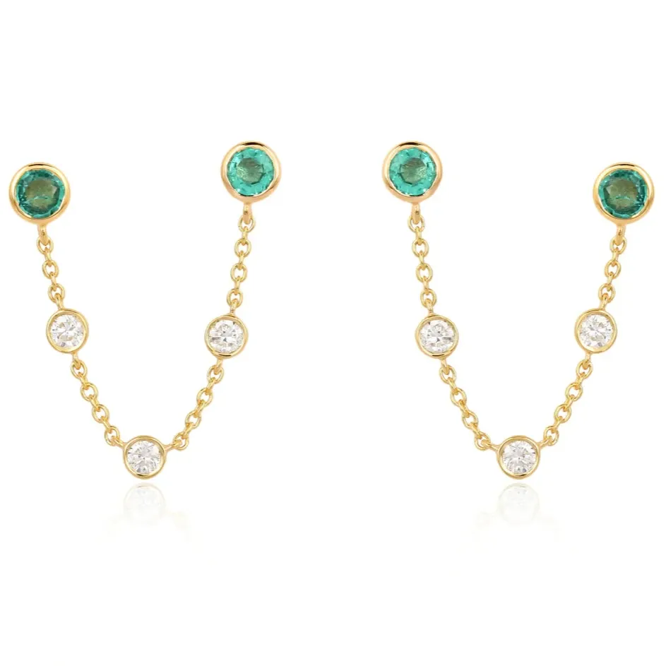 Emerald and Diamond Bezel Connecter Earring/Single