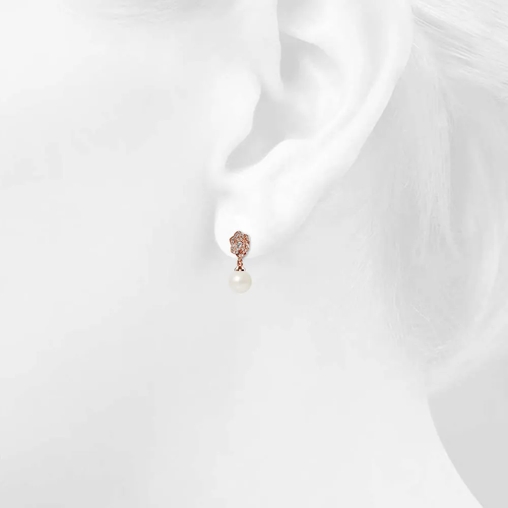 Flower Blush Earrings Embellished with SWAROVSKI Pearls in Rose Gold