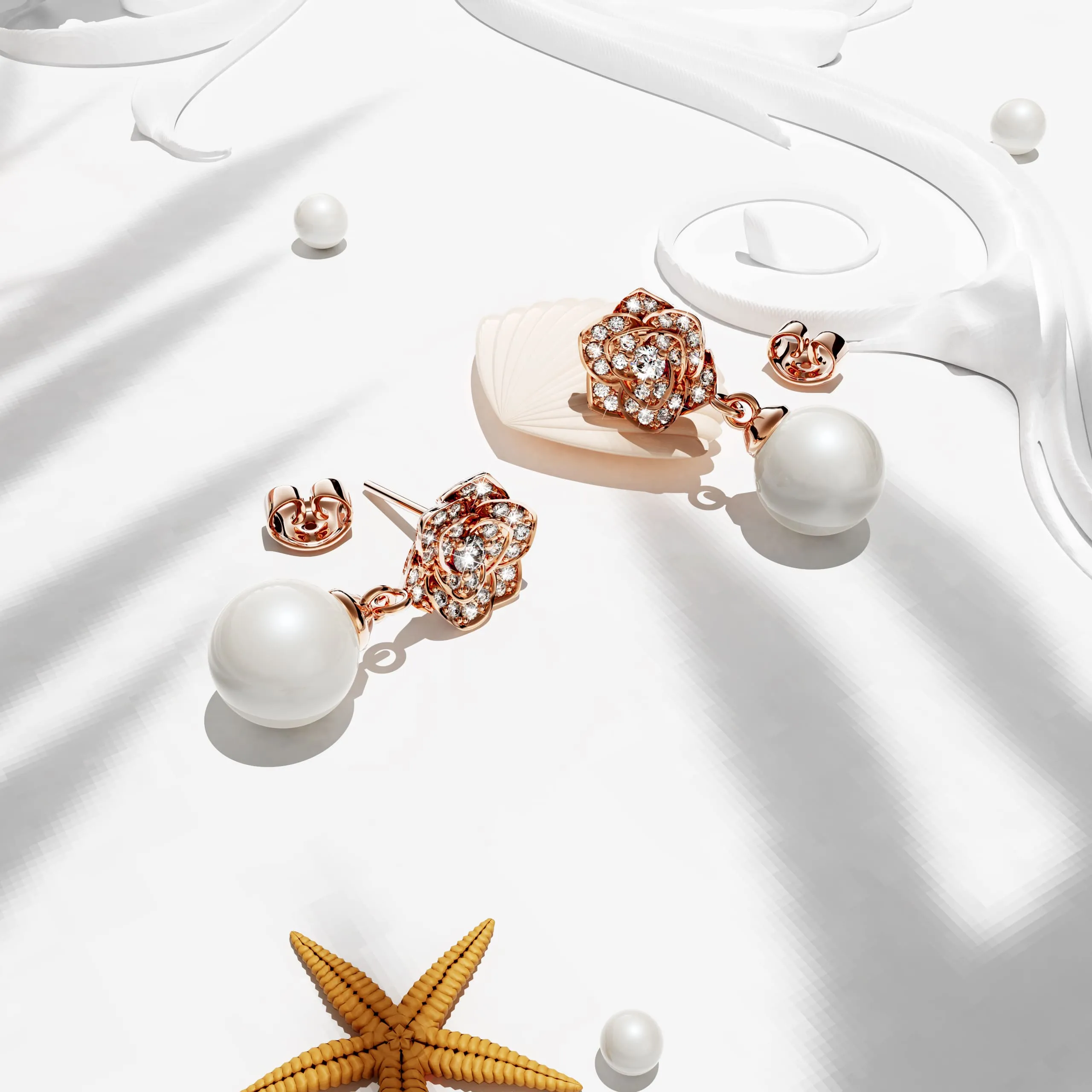Flower Blush Earrings Embellished with SWAROVSKI Pearls in Rose Gold