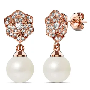 Flower Blush Earrings Embellished with SWAROVSKI Pearls in Rose Gold