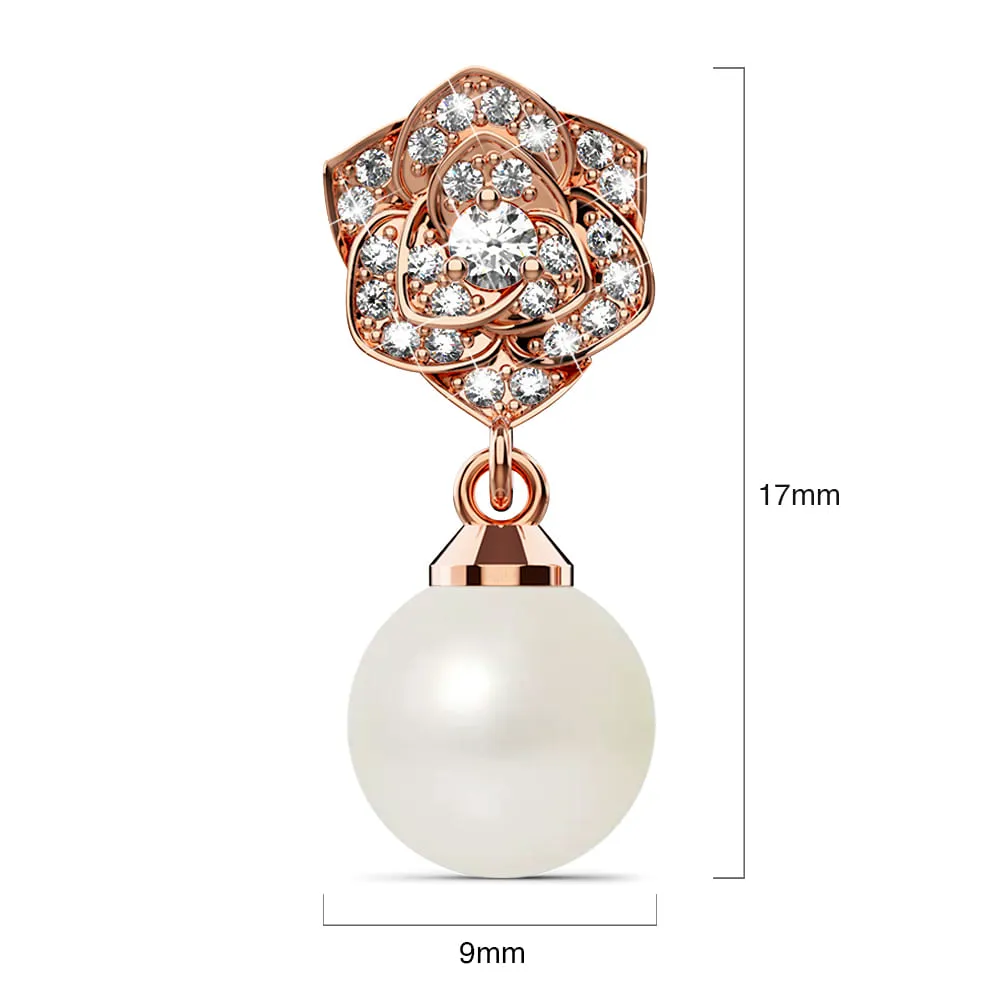 Flower Blush Earrings Embellished with SWAROVSKI Pearls in Rose Gold