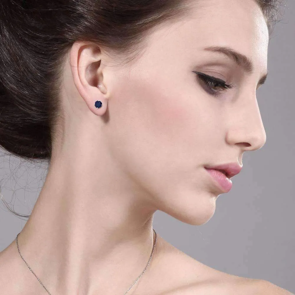 Genuine .72CTW Sapphire 10K White Gold IOBI Precious Gems Stud Earrings