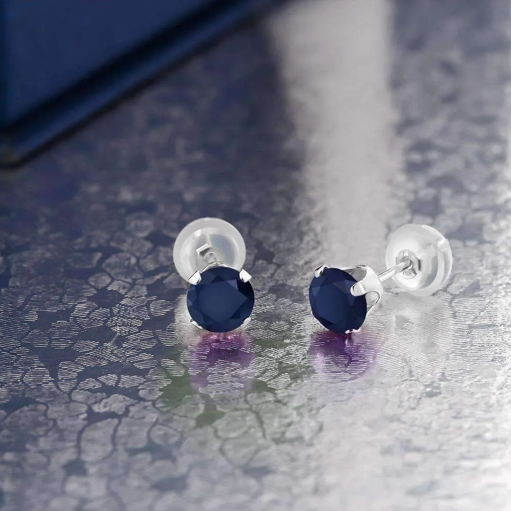 Genuine .72CTW Sapphire 10K White Gold IOBI Precious Gems Stud Earrings
