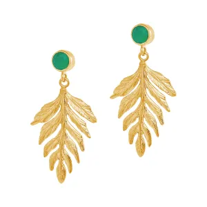Gold Green Agate Fern Earrings