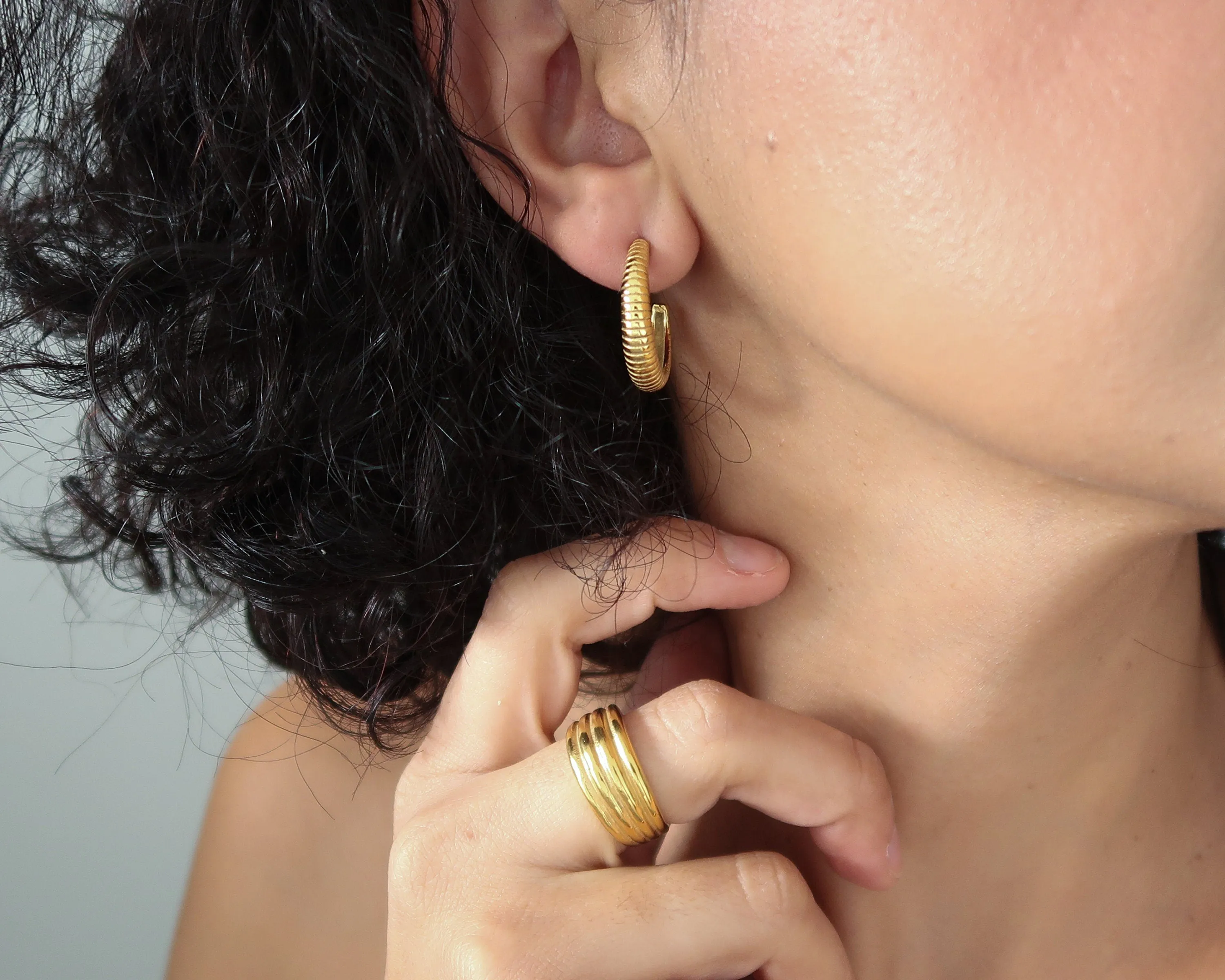 Gold Hoop Earrings with Engraved Lines